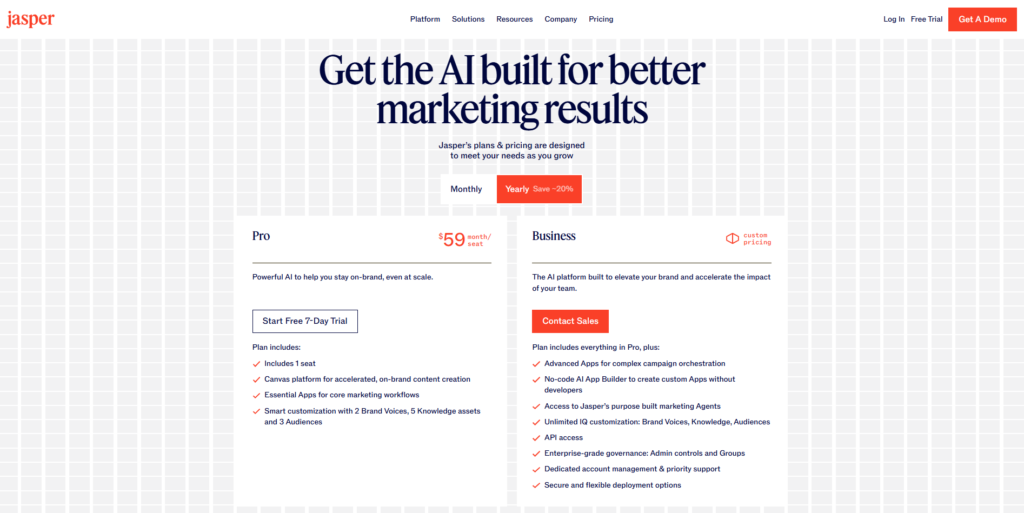 Jasper AI Plans & Pricing